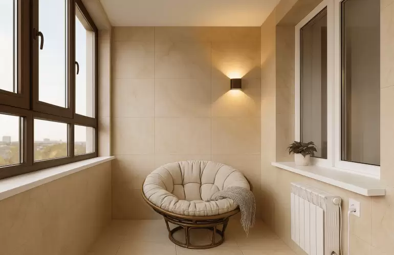 Отделка лоджии гибким мрамором в современном ЖК